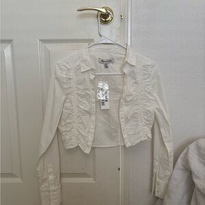 cropped white button up top